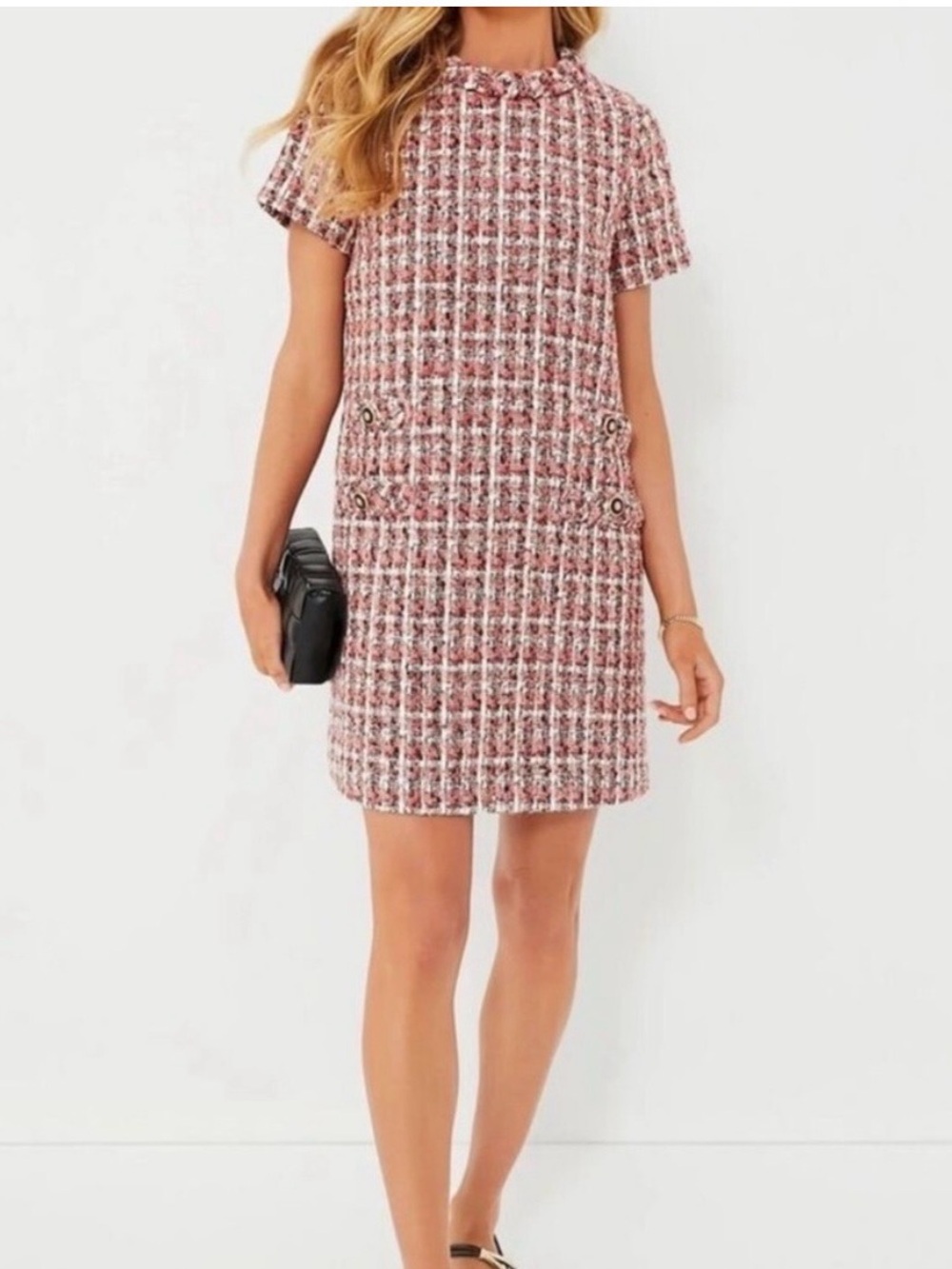 Tuckernuck Pink Tweed Shift Dress with Pocket Buttons